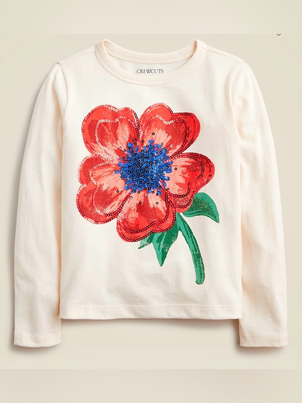 J Crew Girls' long-sleeve poppy graphic T-shirt with sequins